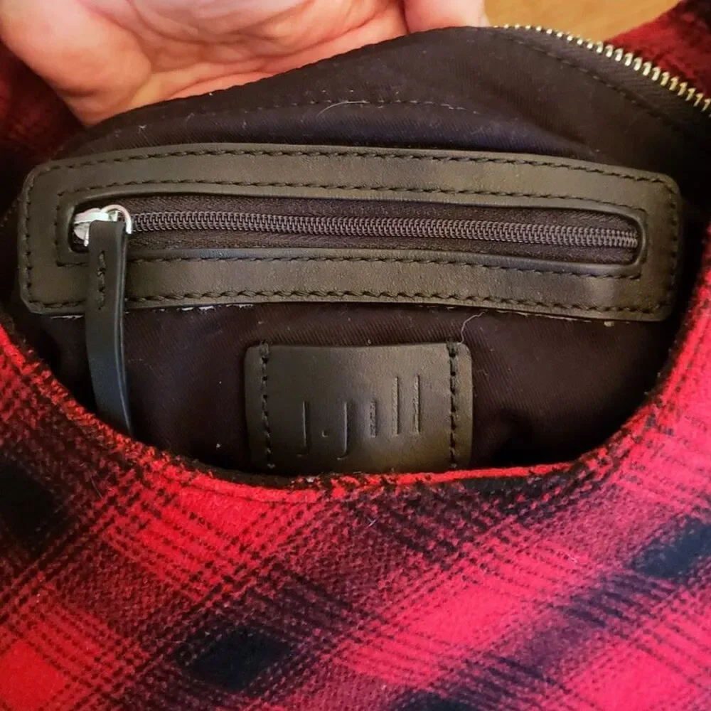 j. jill Hobo Bag Red & Black Buffalo Plaid Wool Blend Leather Strap - Picture 6 of 8
